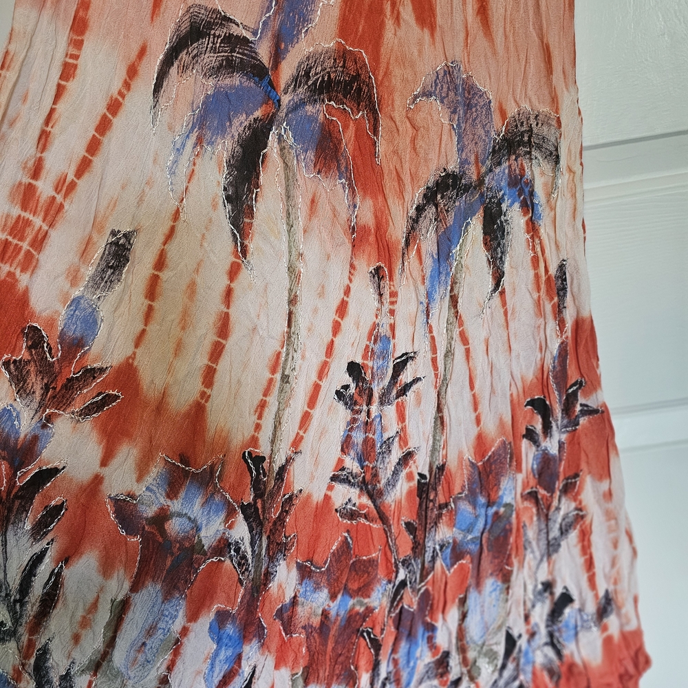 Red Tropical Sleeveless Boho Hippie Dress with Palm Tree Design OSFM - Picture 4 of 6